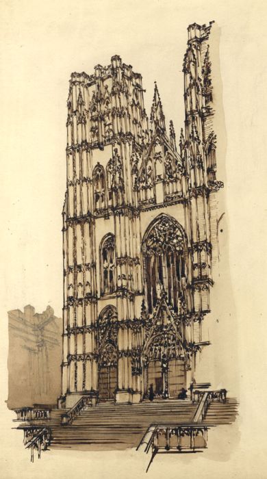 Austin Blomfield - Mid 20th Century Pen and Ink Drawing, St. Gudula, Brussels