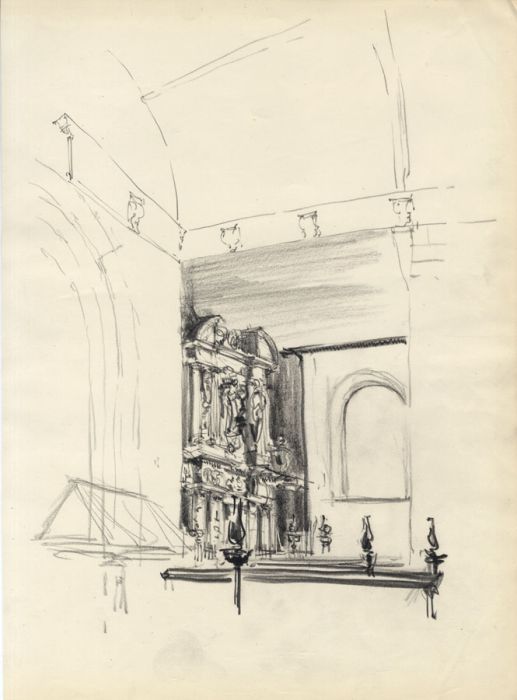 Sir Reginald Blomfield RA - Mid 20th Century Charcoal Drawing, Pub at Aylesbury
