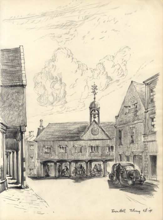 Austin Blomfield - 1941 Charcoal Drawing, Town Hall, Tetbury