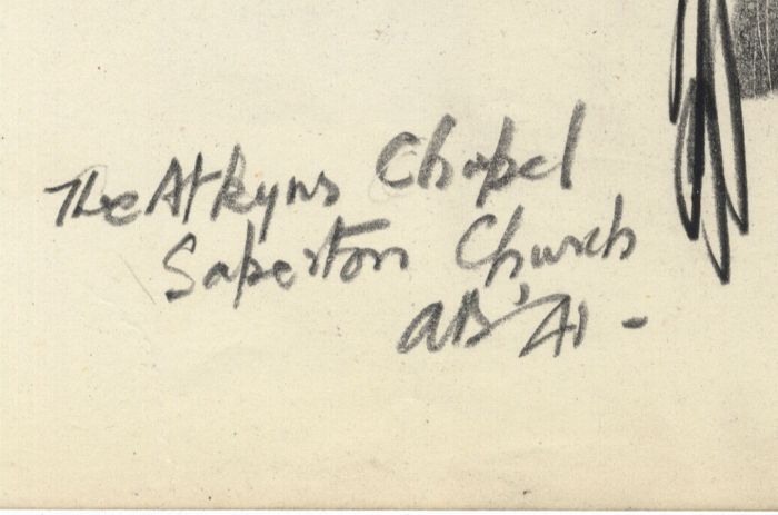 Austin Blomfield - 1941 Charcoal Drawing, The Atkyns Chapel, Saperton Church