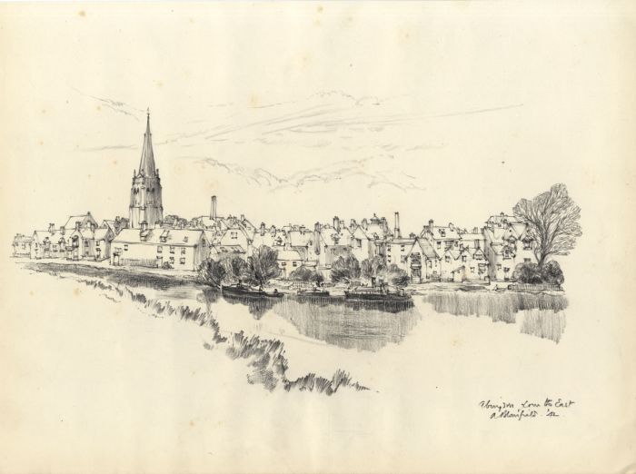 Austin Blomfield - 1942 Charcoal Drawing, Abingdon from the East