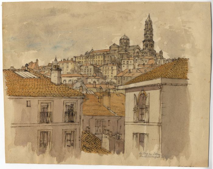 Austin Blomfield - 1955 Watercolour, Le Puy, France