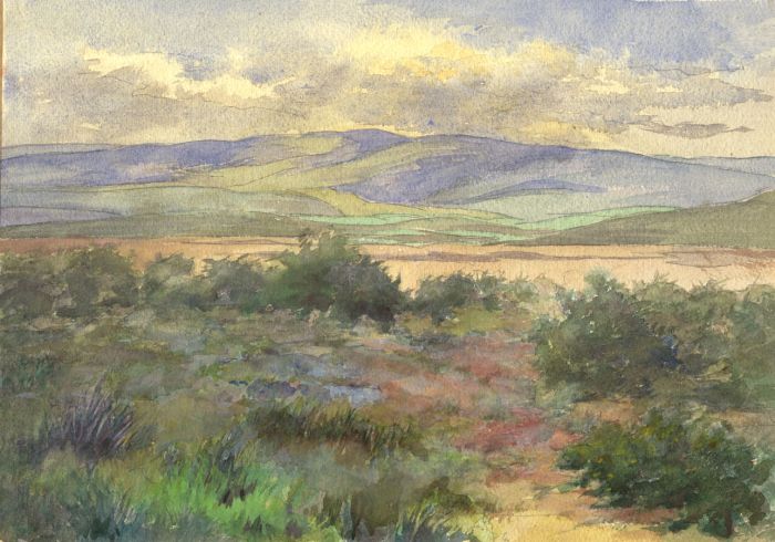 Mid 20th Century Watercolour - Landscape with Rolling Hills