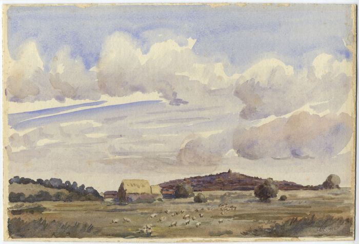 Henry Balmforth - 1952 Watercolour, Landscape with Sheep