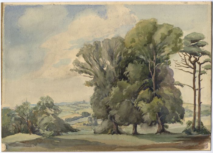 Henry Balmforth - 1951 Watercolour, Landscape with a Windmill in The ...