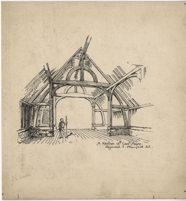 Sir Reginald Blomfield RA - Early 20C Pen and Ink Drawing, A Kentish Barn