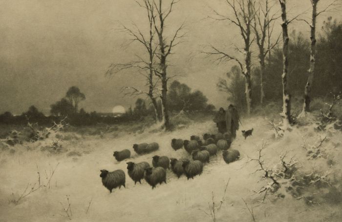 After E. Stanton - Large Early 20th Century Photogravure, Farmers with Flock