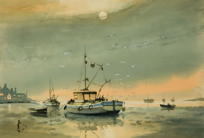Sydney Vale FRSA - Mid 20th Century Watercolour, Seascape at Sunset
