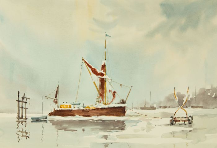 Sydney Vale FRSA - Mid 20th Century Watercolour, Wintry Dock Scene