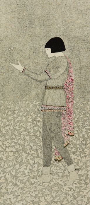 Jakky Dorey - A Pair of 1984 Mixed Media, Girl and Butterfly