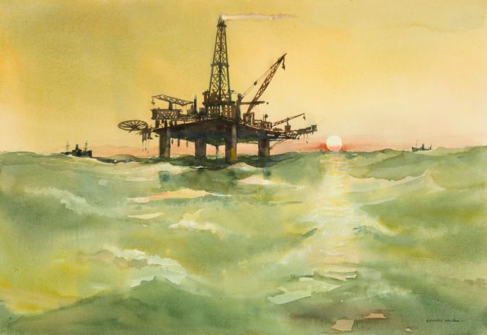 Sydney Vale FRSA - Mid 20th Century Watercolour, Oil Rig