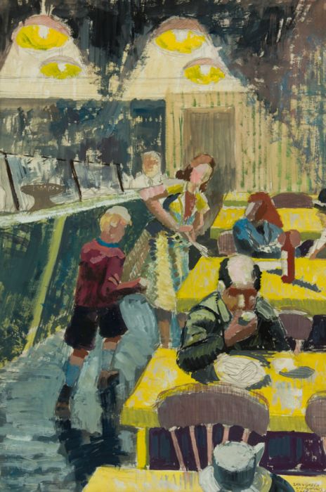 Ian W. Green - Mid 20th Century Gouache, Cafe