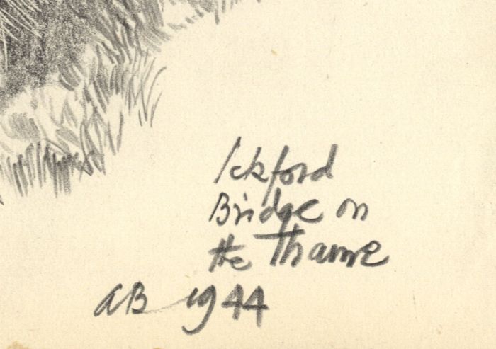 Austin Blomfield - 1944 Charcoal Drawing, Ickford Bridge on the Thame
