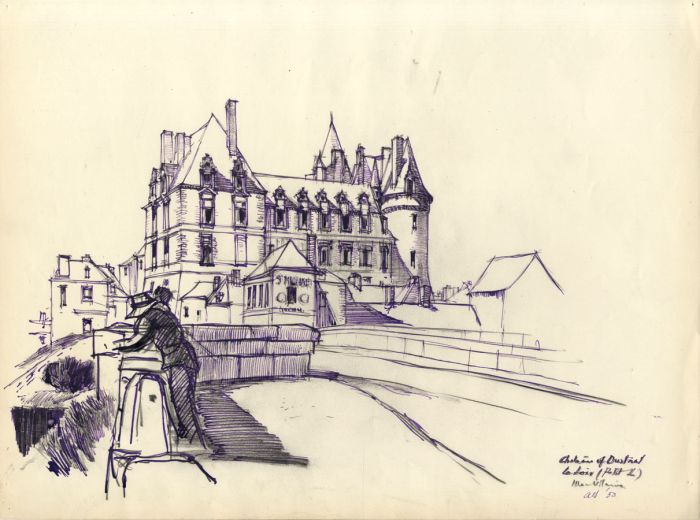 Austin Blomfield - 1950 Pen and Ink Drawing, Chateau of Durtal