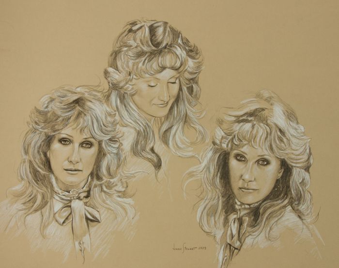 Lonnie Stewart - 1989 Mixed Media, Portrait of a Lady in Three Poses