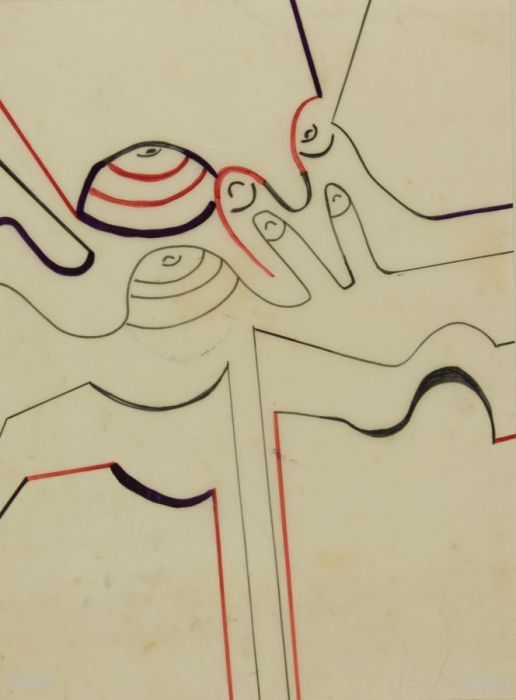 Mid 20th Century Pen and Ink Drawing - Abstract Composition