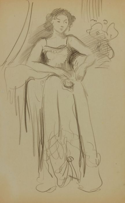 Georg Mayer-Marton - Mid 20th Century Charcoal Drawing, Study of Woman in Gown