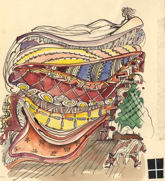 Hans Baumhauer - 1958 Watercolour, Princess and the Pea