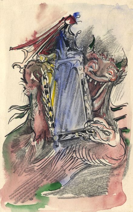 Hans Baumhauer - 1958 Watercolour, Mirror Mirror on the Wall