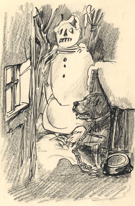 Hans Baumhauer - 1958 Pen and Ink Drawing, The Snowman