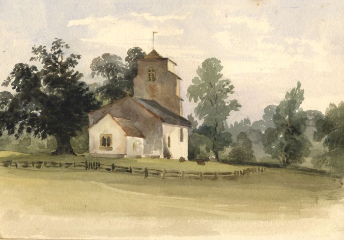 C. Stanley - 1850 Watercolour, All Saints Church, Alton Barnes