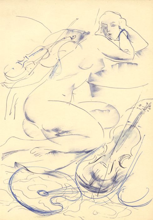 Georg Mayer-Marton - Mid 20th Century Pen and Ink Drawing, Nude with Violins