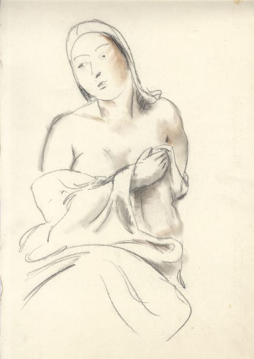 Georg Mayer-Marton - Mid 20th Century Charcoal Drawing, Nude with Towel