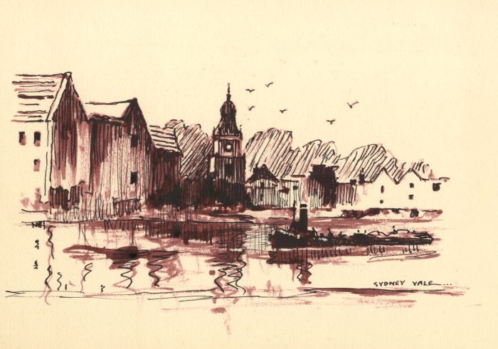 Sydney Vale FRSA - Mid 20th Century Pen and Ink Drawing, Riverside View