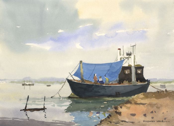 Sydney Vale FRSA - Mid 20th Century Watercolour, Ship at Low Tide, Leigh-on-Sea