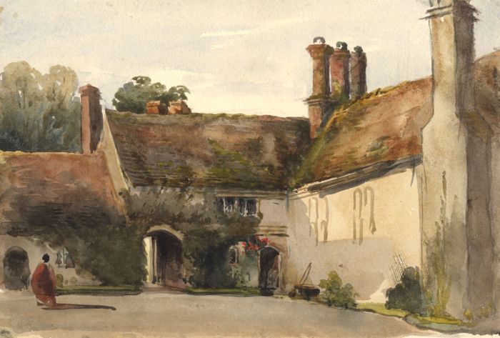 C. Stanley - 1850 Watercolour, Almshouses, Audley End