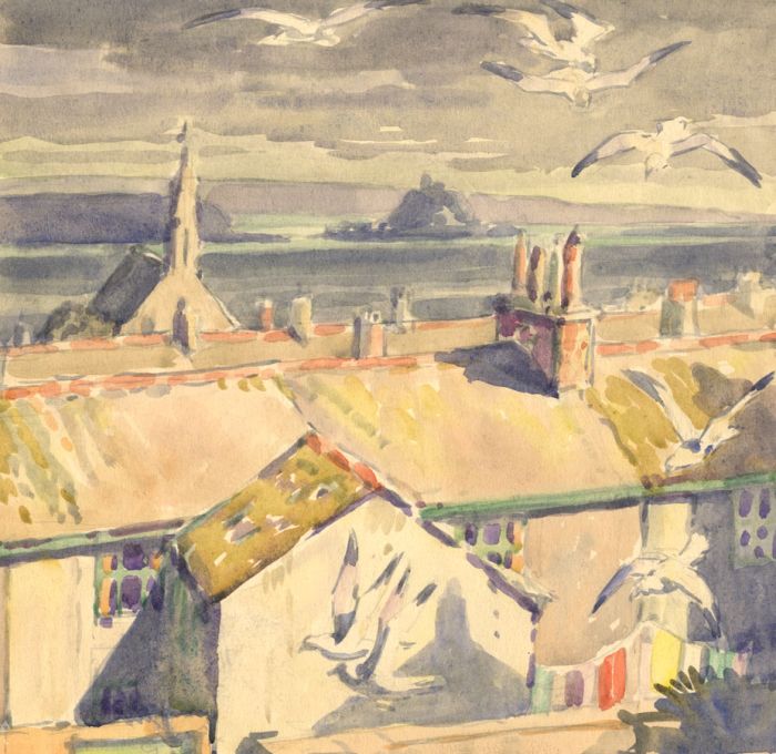 Harold Dearden (1888-1962) - Watercolour, Coastal Lanscape with Seagulls