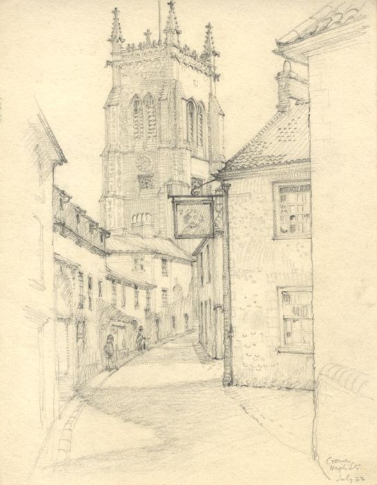 John Charles Rogers RIBA - 1922 Graphite Drawing, Cromer High Street