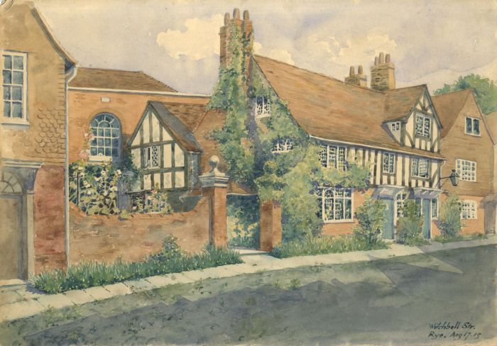 John Charles Rogers RIBA - 1915 Watercolour, Watchbell Street, Rye
