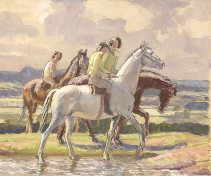 Harold Dearden (1888-1962) - Impressionist Gouache, Horse Riding in a Landscape