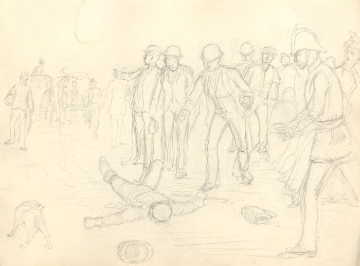 Harry B. Tansley - Late 19th Century Graphite Drawing, Man Collapses