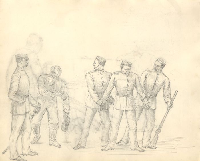Harry B. Tansley - Late 19th Century Graphite Drawing, Arresting a Soldier