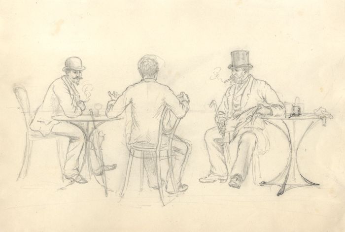 Harry B. Tansley - Late 19th Century Graphite Drawing, Having a Discussion