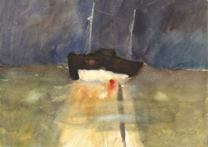 M. Brand - Contemporary Watercolour, Boats at Dusk