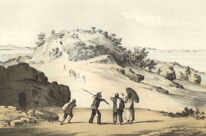 Wilhelm Heine - 1856 Lithograph, Na-Ga-Gus-Ko Castle, Lew Chew