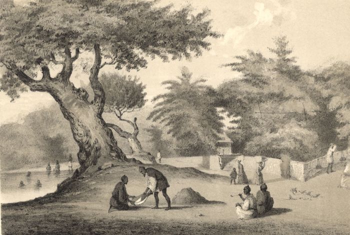 Wilhelm Heine - 1856 Lithograph, Village Near Napha, Lew Chew