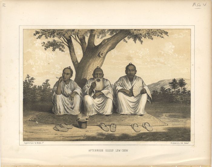 E. Brown - 1856 Lithograph, Afternoon Gossip, Lew Chew