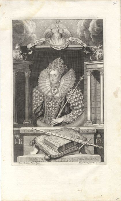 George Vertue after Isaac Limner - 1736 Engraving, Queen Elizabeth I