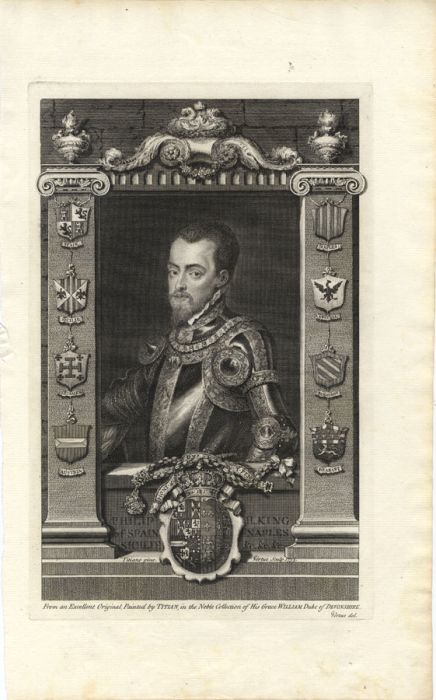 George Vertue after Titian - 1735 Engraving, King Philip II of Spain