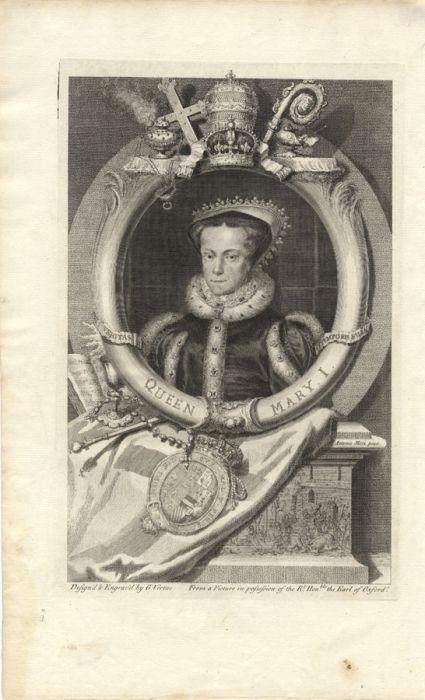 George Vertue after Antonio More - 1736 Engraving, Queen Mary I