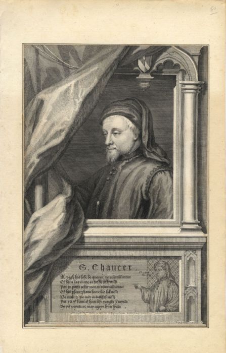 George Vertue - 1728 Engraving, Geoffrey Chaucer