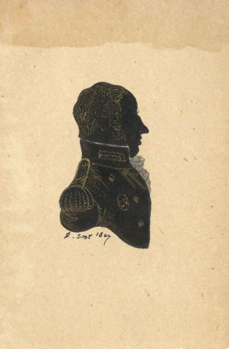 J. Sims - Fine 1807 Gouache, Silhouette Portrait of an Officer in Uniform 