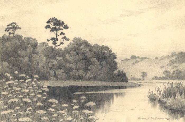 Samuel John Milton Brown (1873-1965) - Graphite Drawing, Lake Landscape