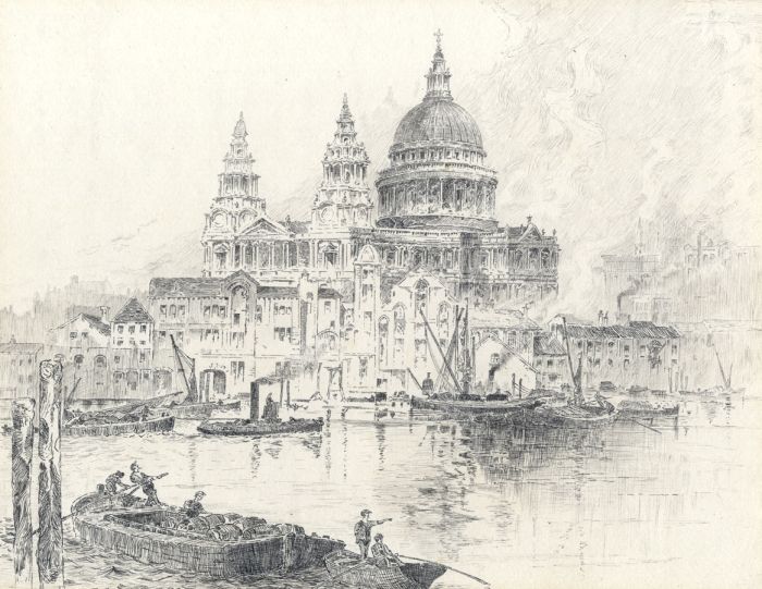J.D. Norie - 1943 Etching, St. Paul's Cathedral
