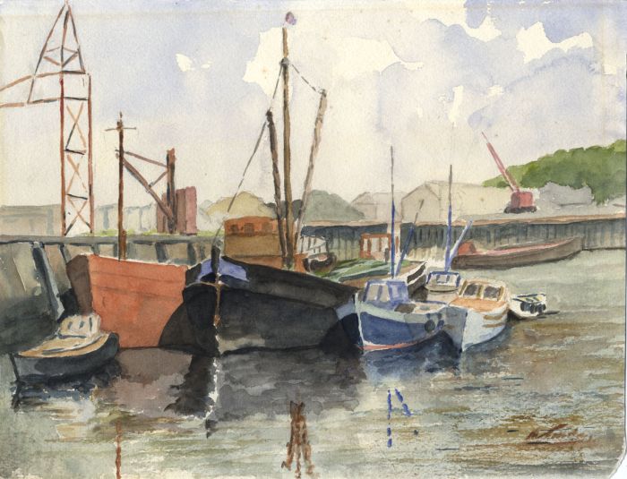 Mid 20th Century Watercolour - Harbourside