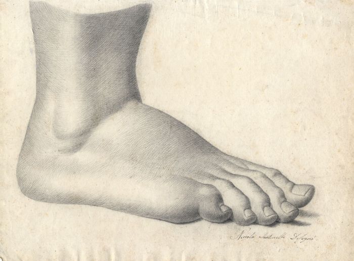 Niccola Santirelli Delegro - 1810s Graphite Drawing, Anatomical Study of a Foot